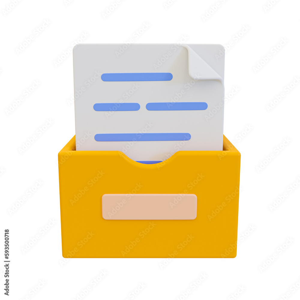 3d minimal file management. data organization. document administration. folder box with paperworks. 3d illustration. 3d minimal file management. data organization. document administration. folder box with paperworks. 3d illustration.