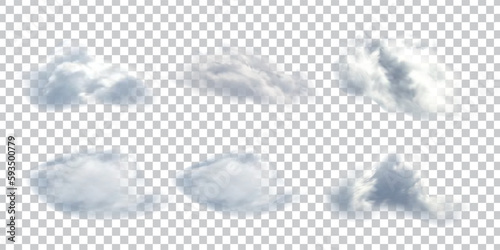 Realistic isolated cloud on transparent background. Vector set of realistic isolated fluffy cloud. Illustration of different types of cirrus and cumulus clouds. Vector. photo