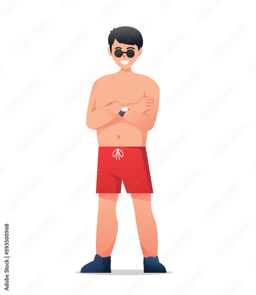 Characters man in swimwear summertime holidays vector illustration