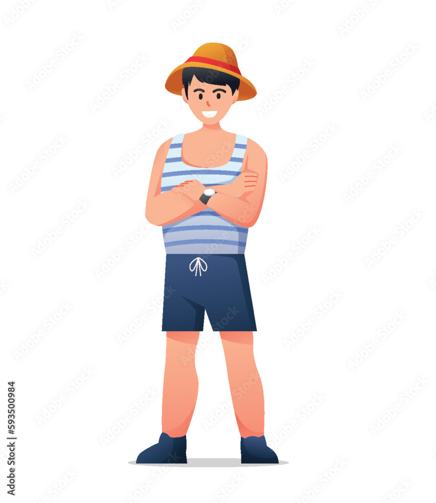 Characters man in swimwear summertime holidays vector illustration Characters man in swimwear summertime holidays vector illustration