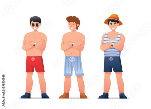 Characters man in swimwear summertime holidays vector illustration