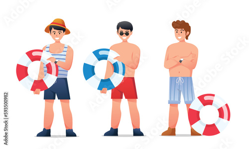 Characters man in swimwear summertime holidays vector illustration