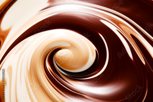 Close up of chocolate swirl with white center in the center. Generative AI.