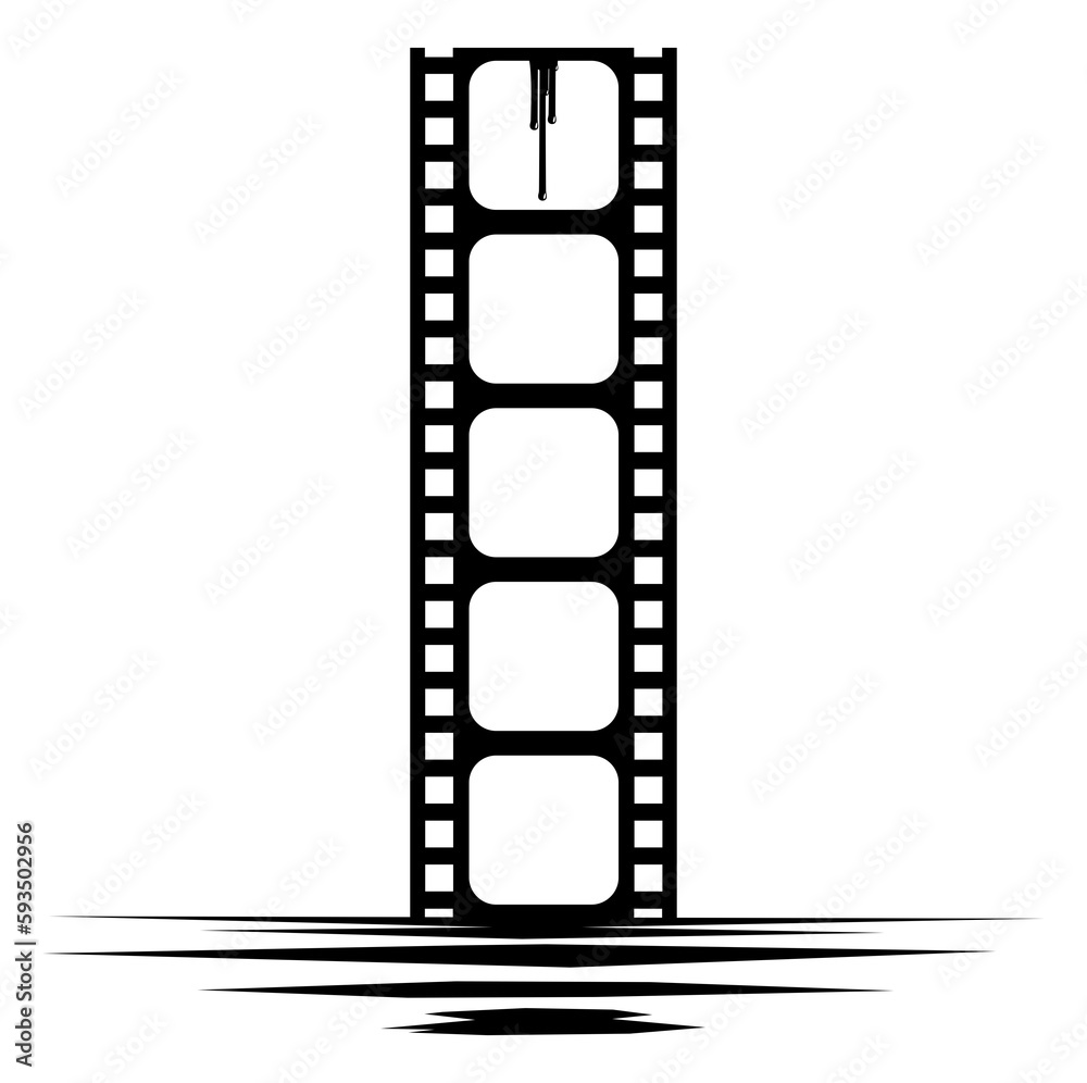 Silhouette of the Bloody Filmstrip Sign for Movie Icon Symbol with Genre Horror, Thriller, Gore, Sadistic, Splatter, Slasher, Mystery, Scary or Halloween Poster Film Movie. Format PNG