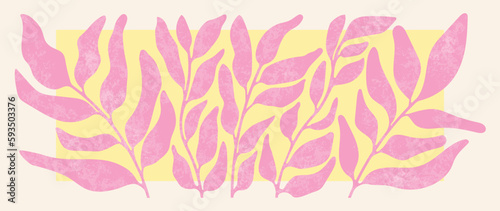 Matisse art background vector. Abstract natural hand drawn pattern design with flowers, leaves, branches. Simple contemporary style illustrated Design for fabric, print, cover, banner, wallpaper.