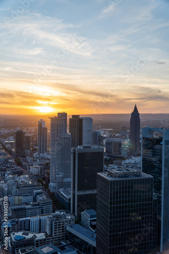 Aerial view of the Frankfurt skyline during sunset © nikolay100
