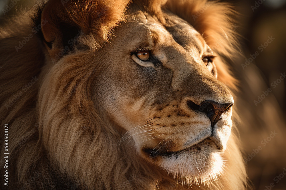 Close-up of a male lion basking in the sun