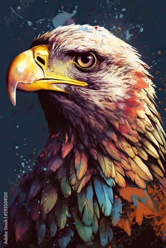 Portrait of an eagle. White-tailed eagle  sea eagle. Bird of prey  Aquarelle  watercolor illustration. Generative Ai.