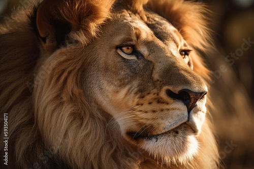 Close-up of a male lion basking in the sun