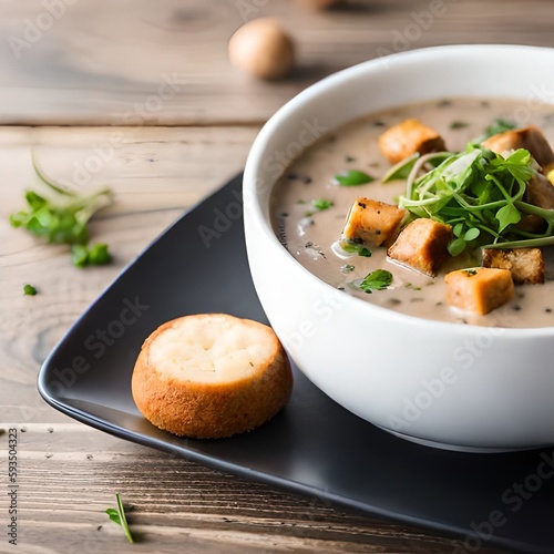 vegetable soup with mushrooms and bread