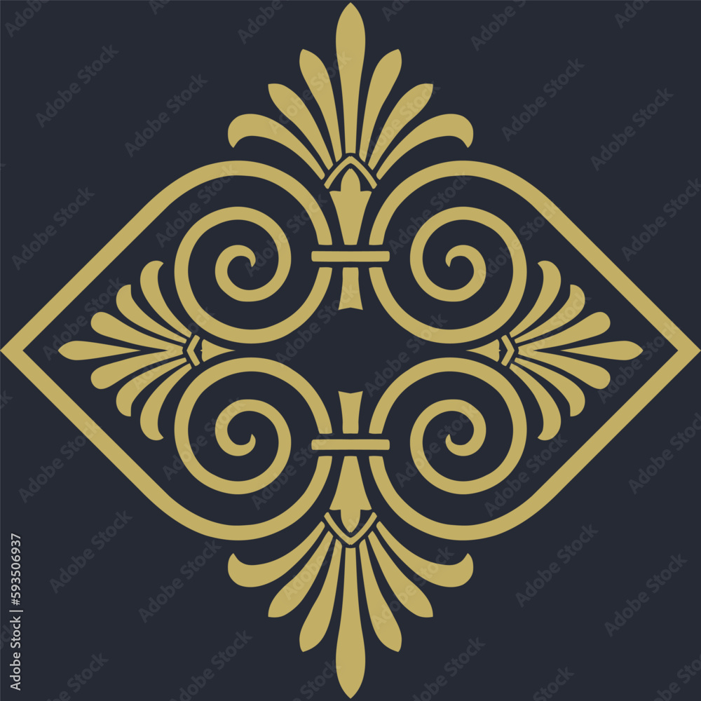 A gold leaf design with a black background.