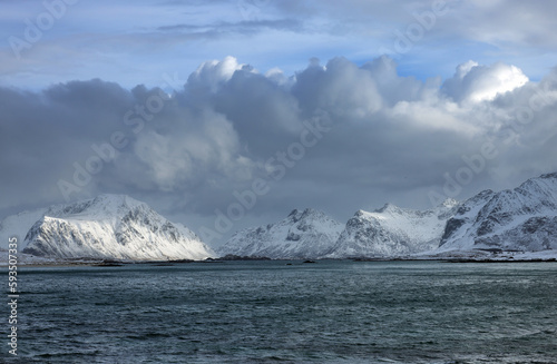 Winter stormy landscape of Skagsanden beach, Flakstad, Lofoten islands, Norway, Europe  © Rechitan Sorin