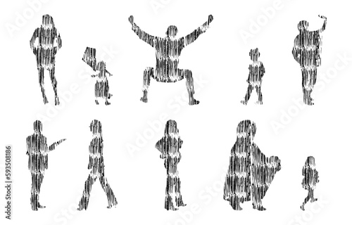 Vector silhouettes, Outline silhouettes of people, Contour drawing, people silhouette, Icon Set Isolated, Silhouette of sitting people, Architectural set	
