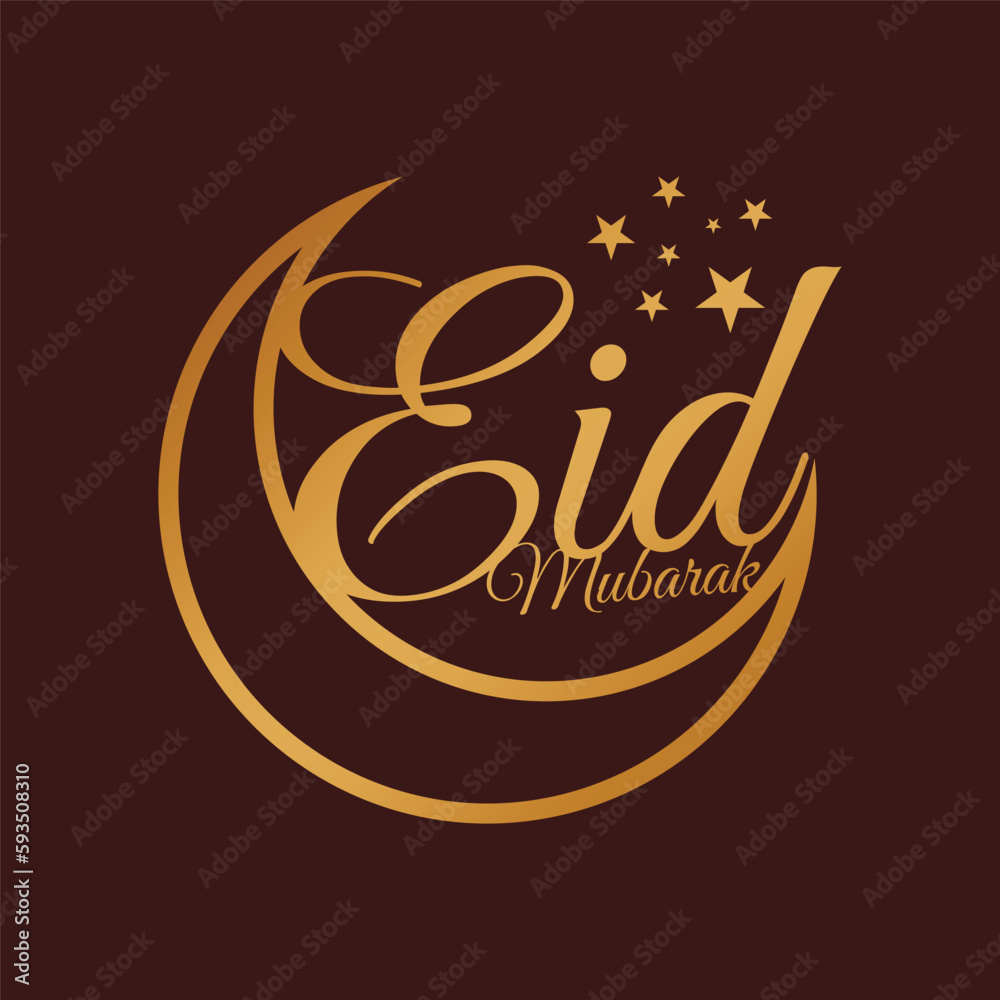 Fototapeta premium Gold eid mubarak with stars on a dark background.
