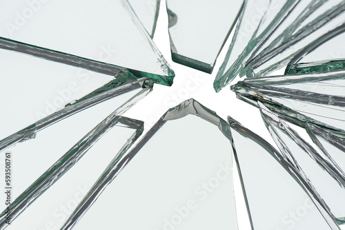 Broken pieces glass mirror isolated on white background