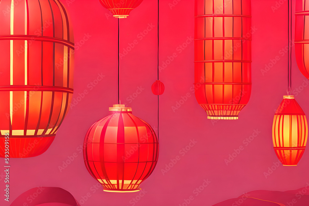 Chinese red lanterns background, realism, photorealism, minimalism
