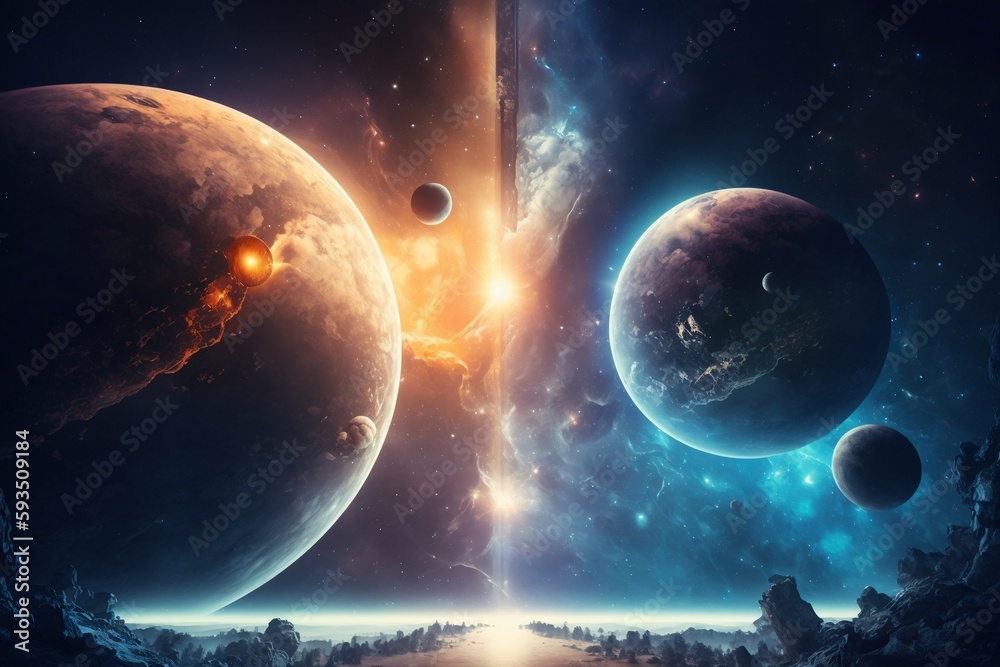 Universe Scene With Planets, Stars And Galaxies In Outer Space