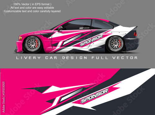 Car decal design vector. Graphic abstract stripe racing background designs for vehicle, race, rally, adventure and car racing livery