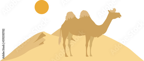 Camel in the desert icon. Flat illustration summer 