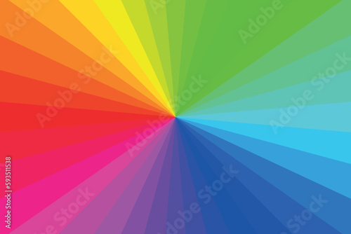Rainbow rays radial background. Vector