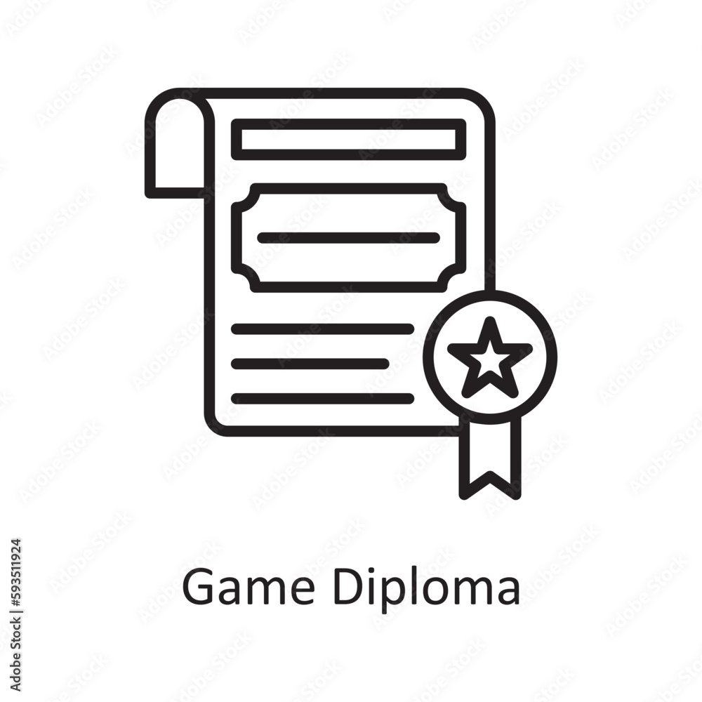 Game Diploma Vector Outline icon Design illustration. Gaming Symbol on White background EPS 10 File Game Diploma Vector Outline icon Design illustration. Gaming Symbol on White background EPS 10 File