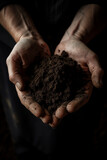Harvesting the Earth: Two hands holding a pile of soil