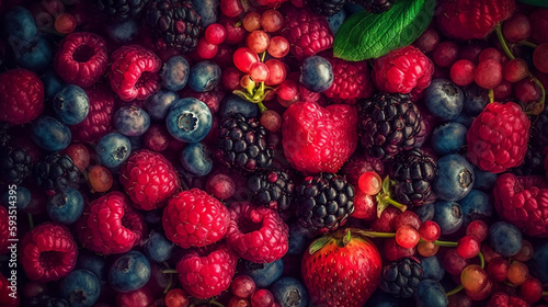 Various delicious fresh colorful berries mix background