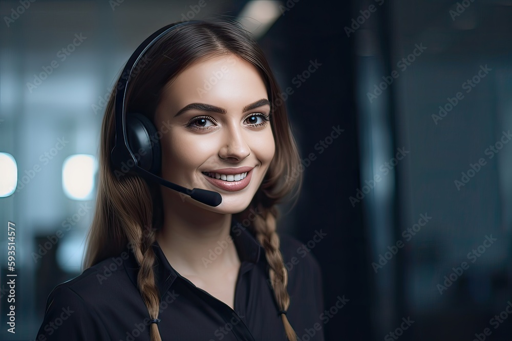 Attractive business woman Asian in suits and headsets are smiling while working with computer at office. Customer service assistant working in office. Generative Ai. Attractive business woman Asian in suits and headsets are smiling while working with computer at office. Customer service assistant working in office. Generative Ai.