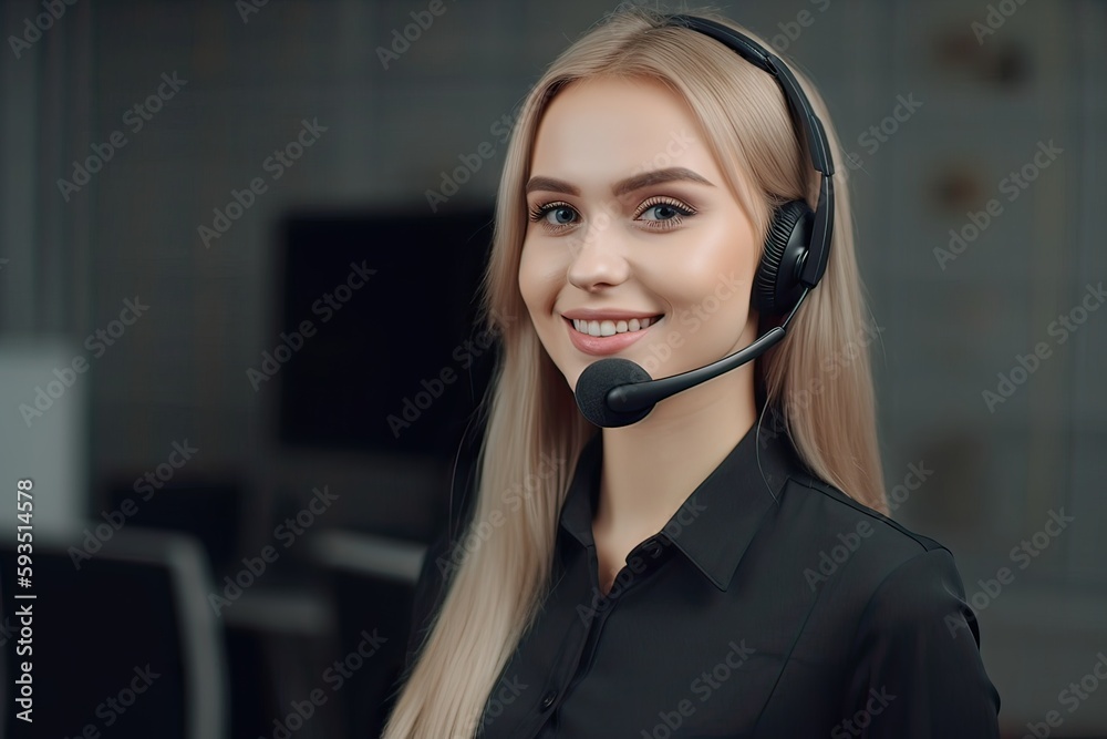Attractive business woman Asian in suits and headsets are smiling while working with computer at office. Customer service assistant working in office. Generative Ai. Attractive business woman Asian in suits and headsets are smiling while working with computer at office. Customer service assistant working in office. Generative Ai.