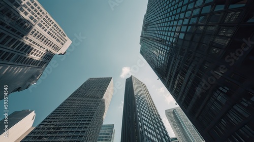 Bottom view of modern skyscrapers in business district. Generative Ai.