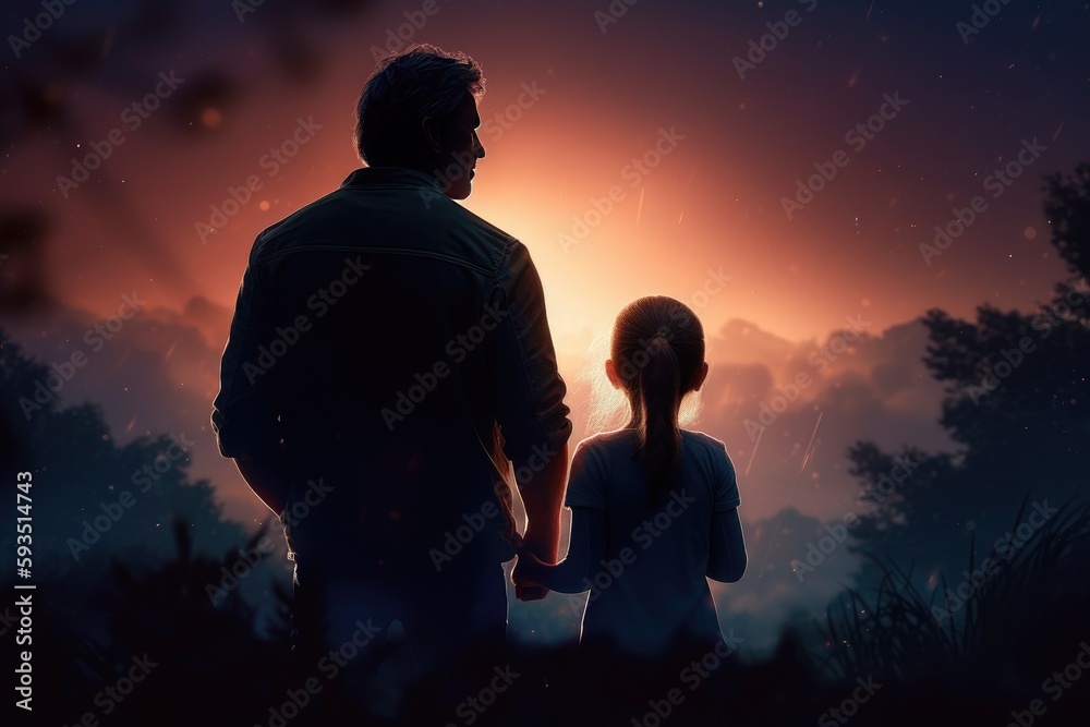 Father's day. Dad with child, Happy time with family, Celebrate a birthday. Good relationship between parent and kids. Generation, age, nostalgia. Smile love, enjoy, laugh. Fathers day. Generative AI.
