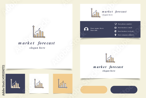 Market forecast logo design with editable slogan. Branding book and business card template.