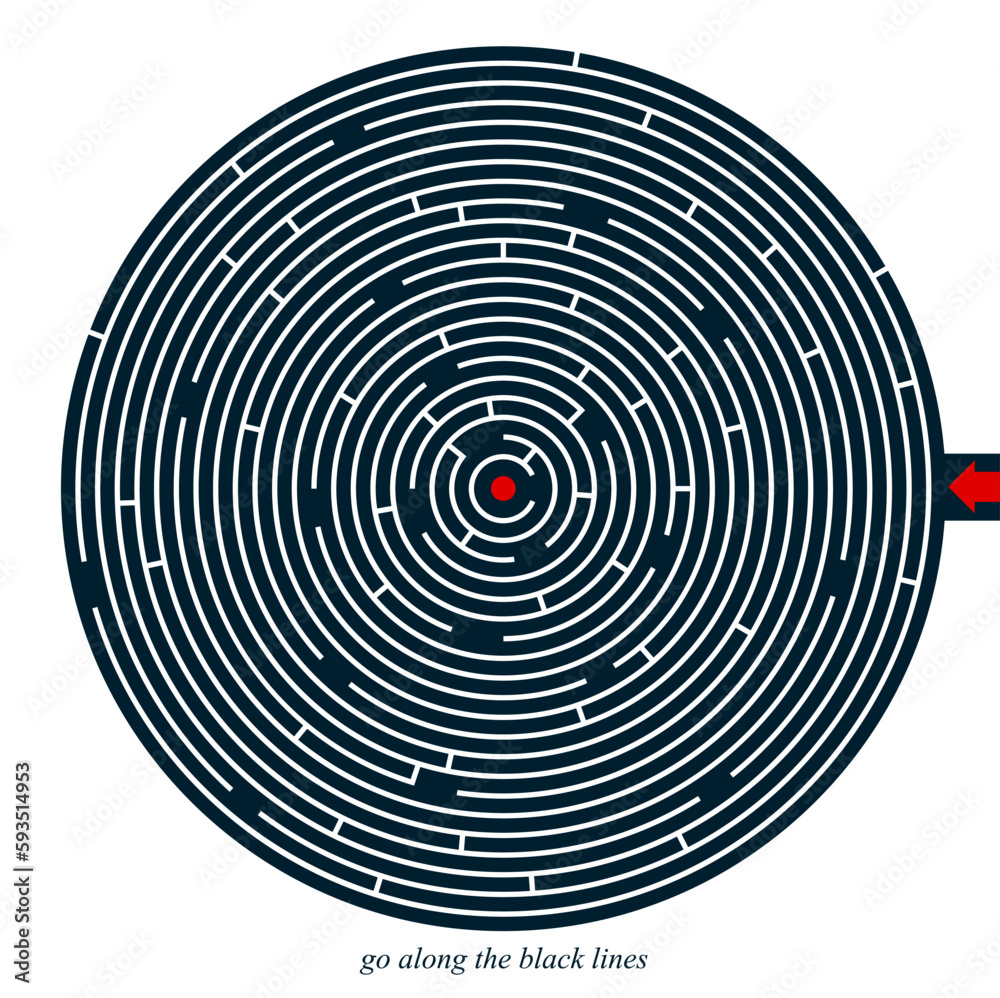 Radial labyrinth maze vector design, children game to play, find way out. Radial labyrinth maze vector design, children game to play, find way out.