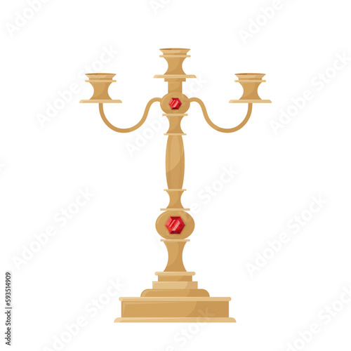 Antique golden candlestick inlaid with precious stones. Old, vintage, antique piece of furniture.