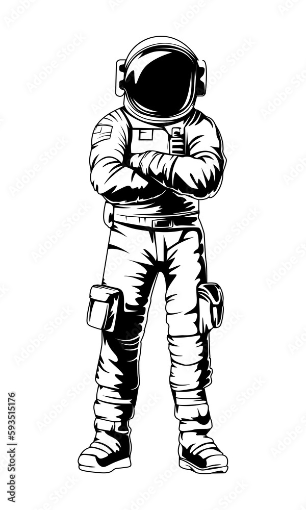 Vintage galaxy poster with astronaut in outer space vector illustration. Retro space theme.