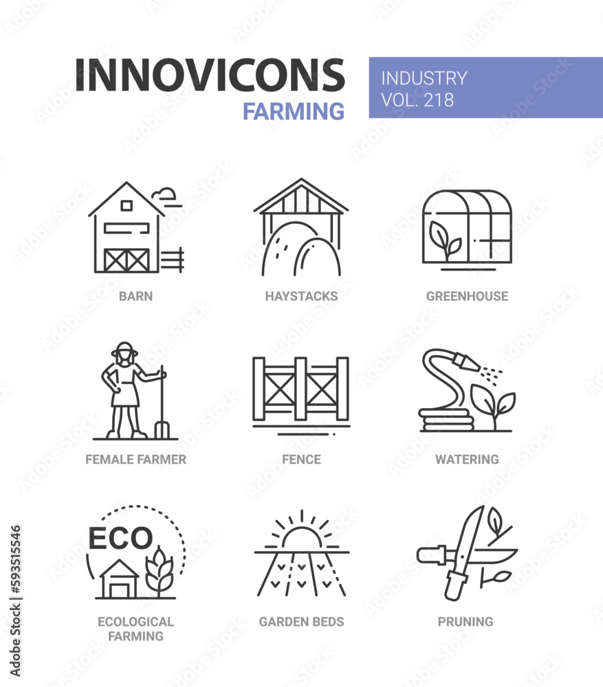 Farming and agriculture - line design style icons set