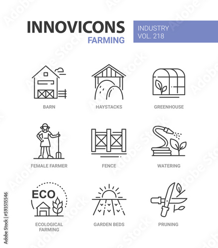 Farming and agriculture - line design style icons set