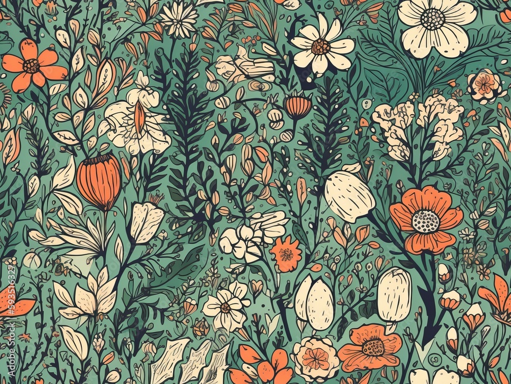 Seamless pattern of flowers. Generative ai Seamless pattern of flowers. Generative ai