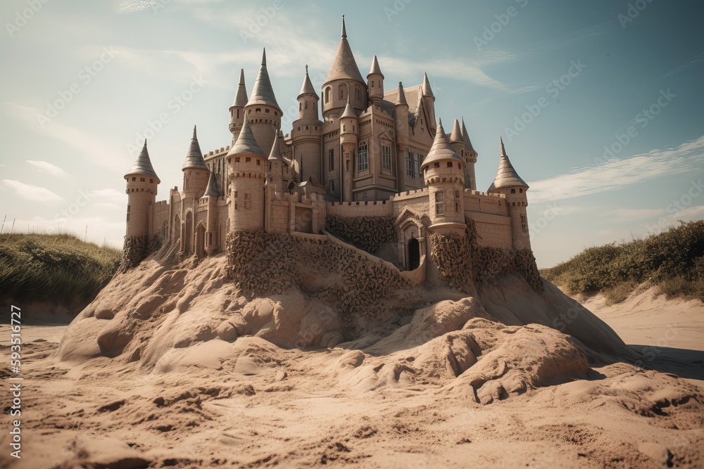 A medieval castle sandcastle intricate details hyper from generative ai