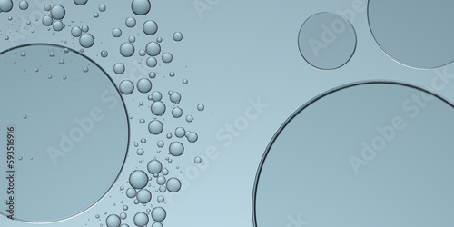 3D cosmetic background with blue liquid bubble, molecule inside. 3D rendering, illustration