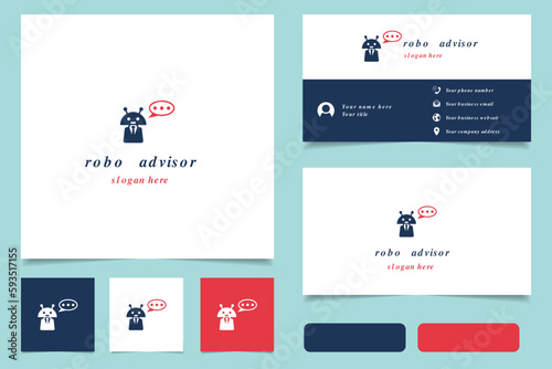 Robo advisor logo design with editable slogan. Branding book and business card template.