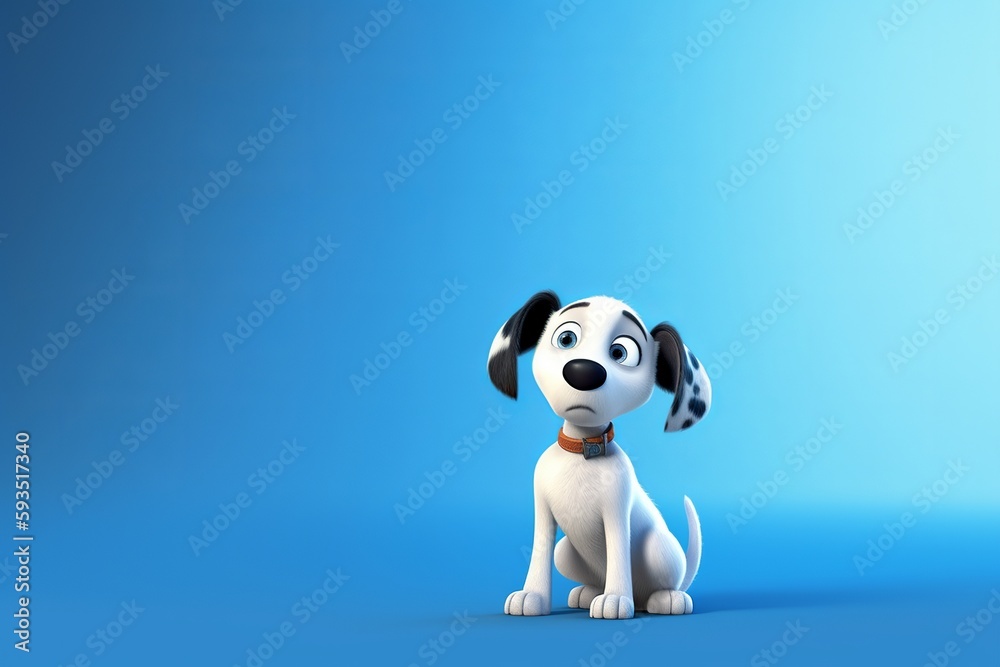 White puppy on blue background from generative ai