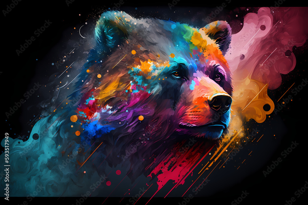 abstract portrait bear with a colorful, generative ai