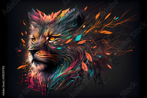 fantasy abstract portrait cat with a colorful, generative ai