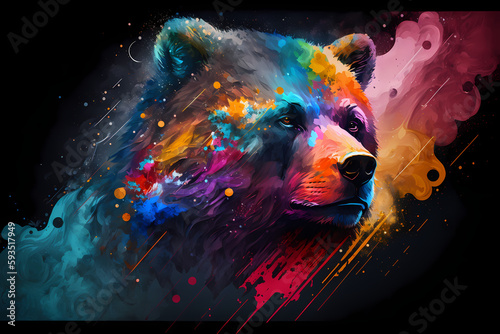 abstract portrait bear with a colorful, generative ai