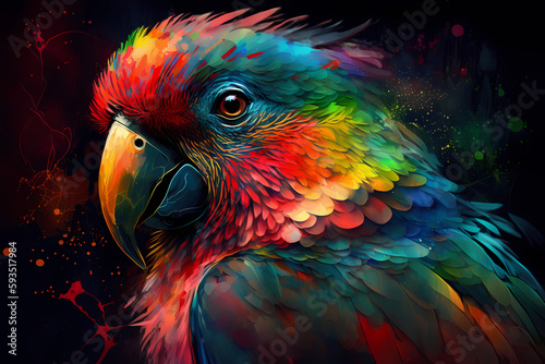 fantasy abstract portrait parrot with a colorful, generative ai © Phanida