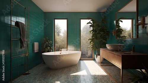 Sophisticated Mid-Century Modern Bathroom with Teal Accents