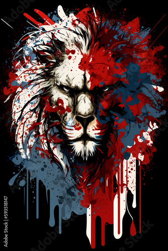Fantasy abstract badass rabbit portrait painting with USA national flag colorful for T-shirt design.