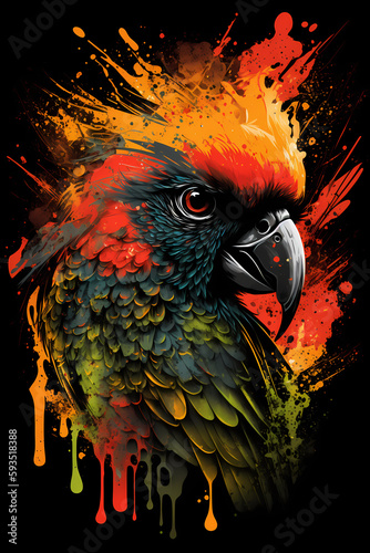 fantasy abstract badass portrait parrot with a colorful, generative ai