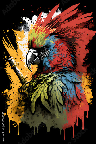 fantasy abstract badass portrait parrot with a colorful  generative ai